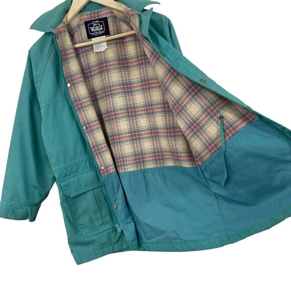 Vintage Woolrich Small Jacket Wool Plaid Lined Blue Snap USA Made Womens - Picture 6 of 16
